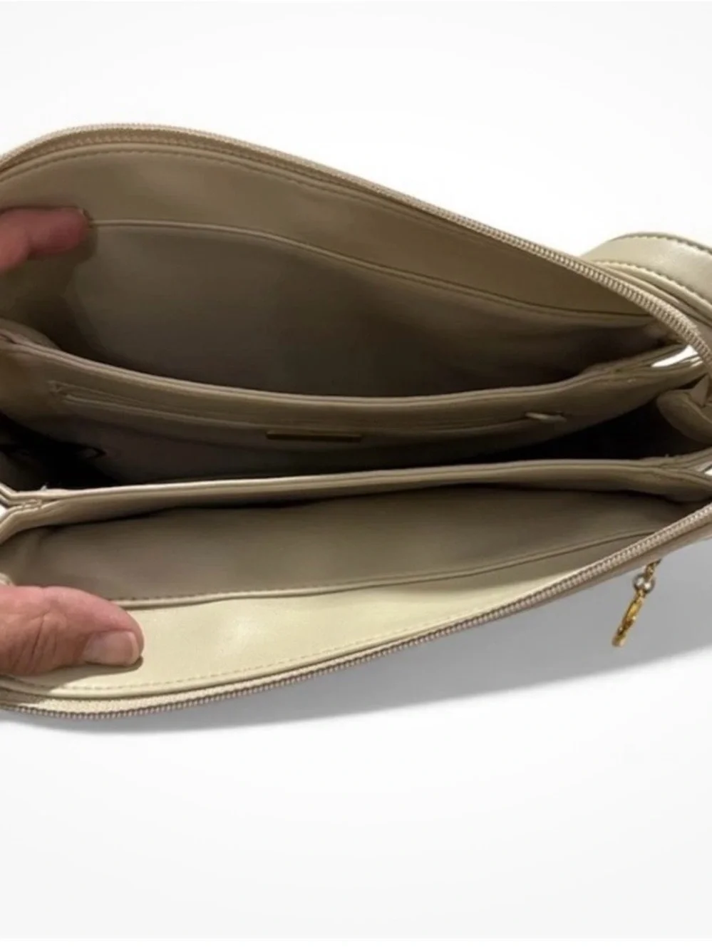 Gianni Bernini Cream Faux Leather Shoulder Bag